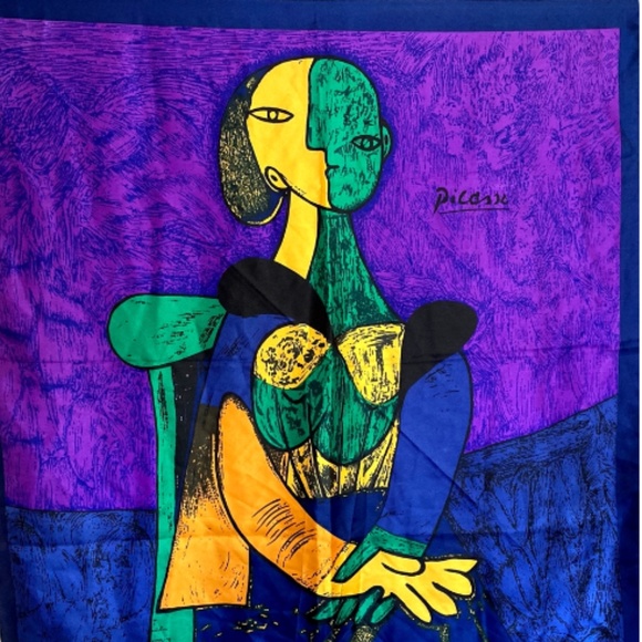 Fabulous Oversized Vintage Picasso Scarf ~ 34" square - Picture 1 of 5